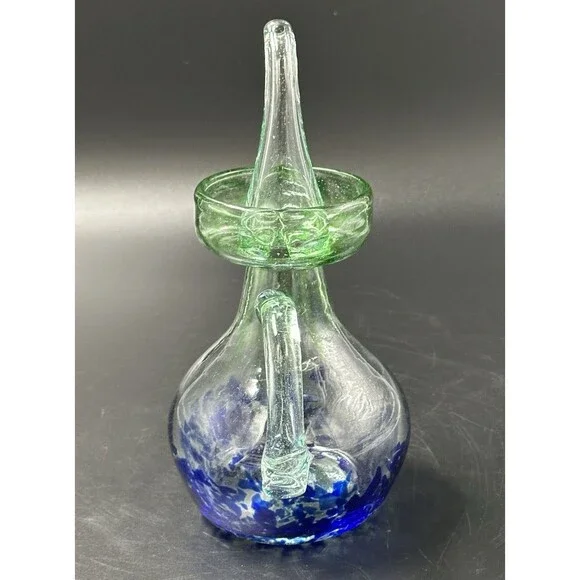 Lafiore Handblown Artistic Mallorca Green and Blue Glass Oil Bottle - Picture 2 of 9